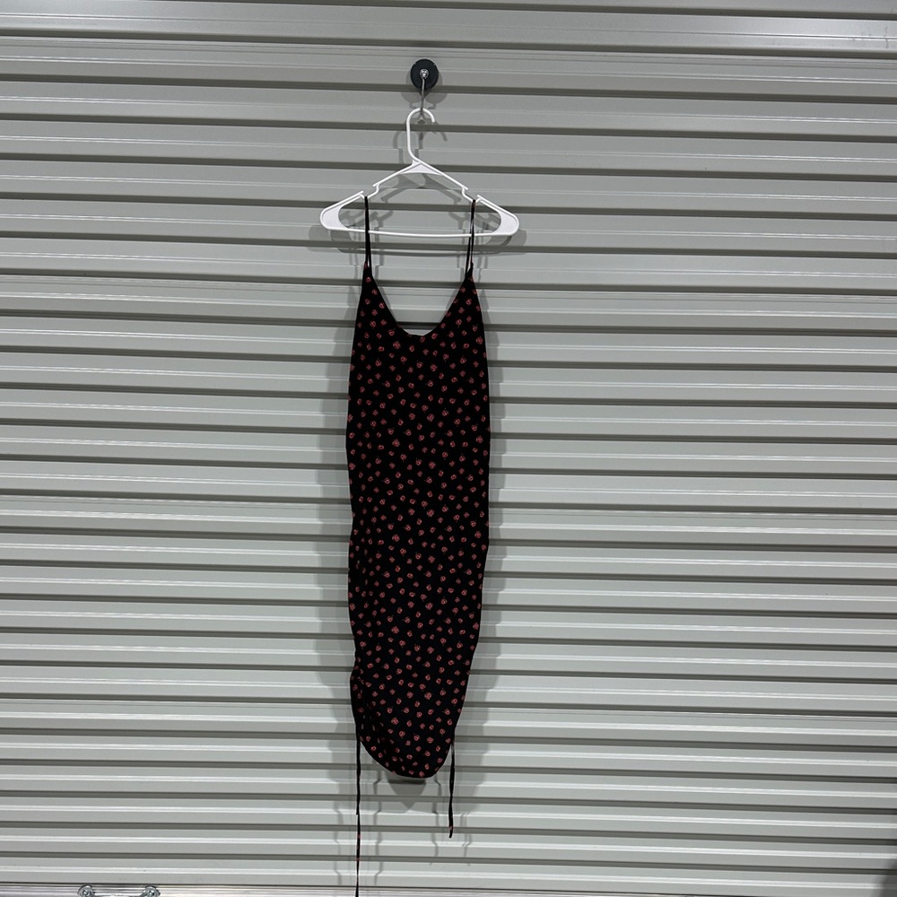 Urban Outfitters Black Midi Slip Dress with Red Floral Pattern